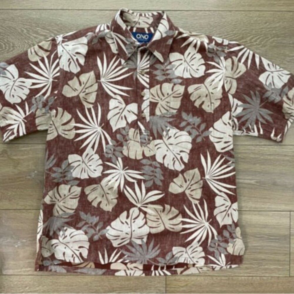 VINTAGE‎ ONO & Co Size L Aloha Hawaiian Brown Shirt100% Cotton